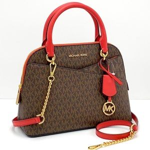 MICHAEL KORS
Jet Set Medium Logo Dome XBODY Satchel Flame / Brown Signature